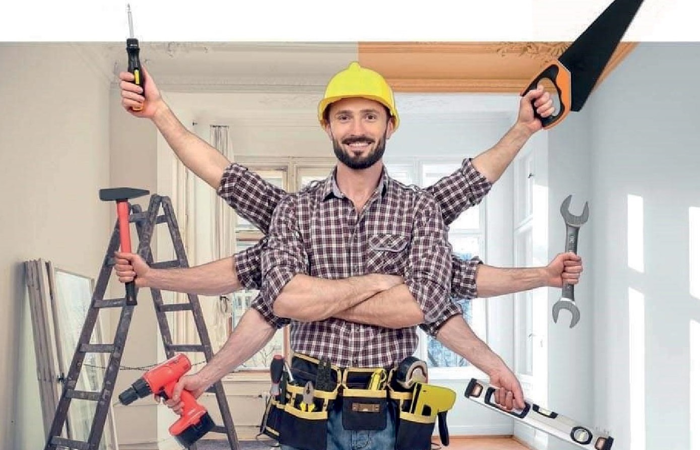 Photo d'un homme avec des outils pour présenter le salon d'habitat du Pays d'Iroise

